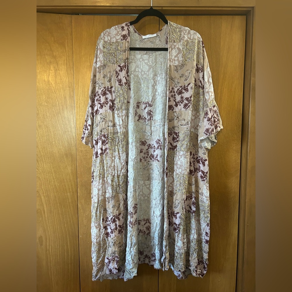Ces Femme Floral Kimono Cardigan - Cream and Burgundy